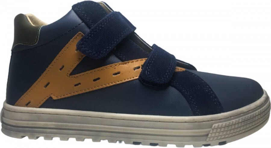 Naturino velcro's hoge lederen sneakers Snip High navy okergeel