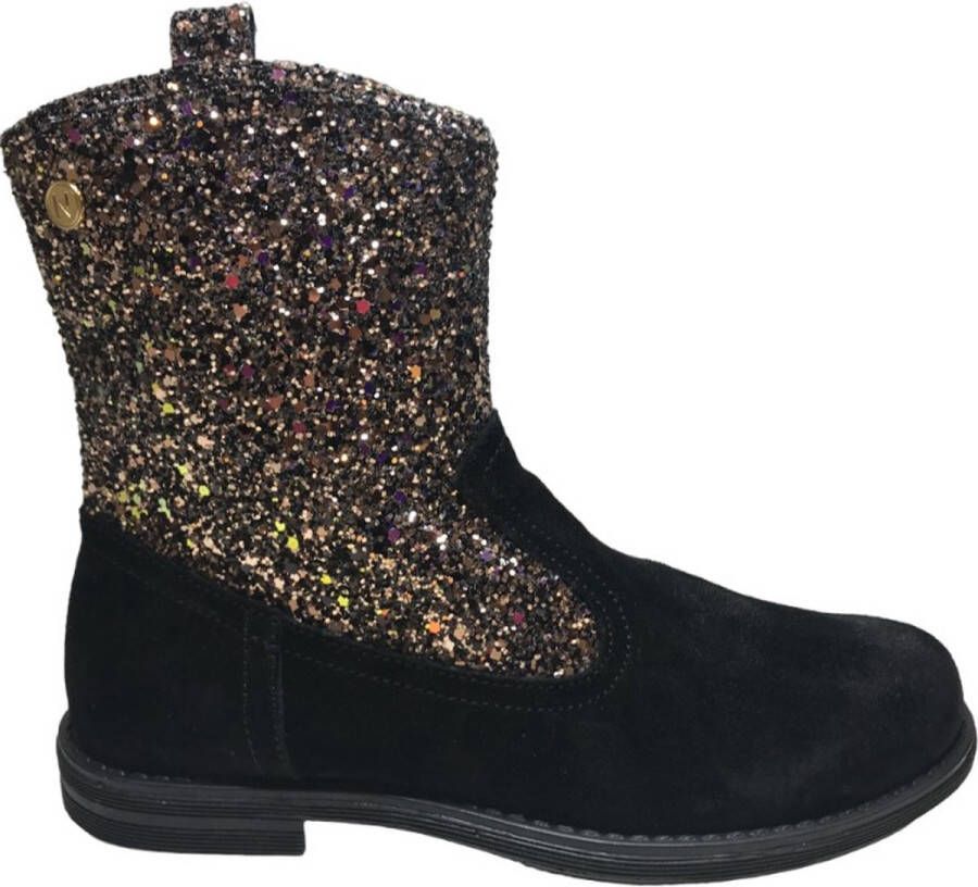 Naturino Antiope rits multi glitter lederen korte western laarzen -zwart