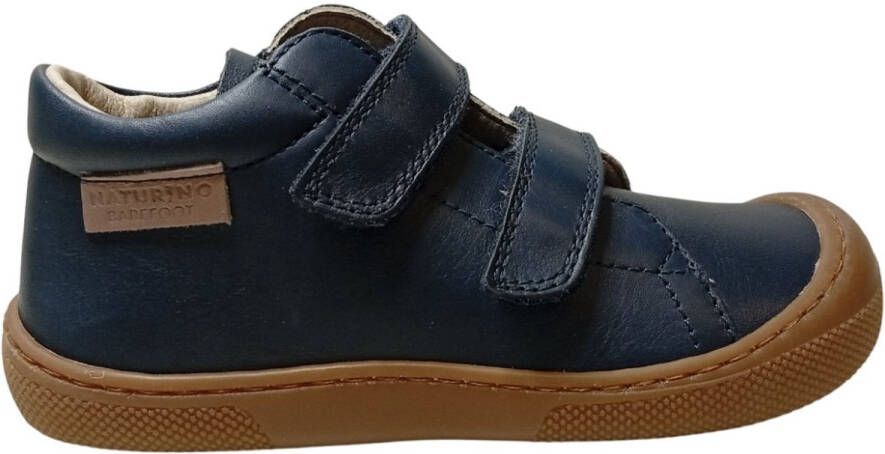 Naturino barefoot Amur VL velcro's bumper effen lederen sneakers Navy brede voeten