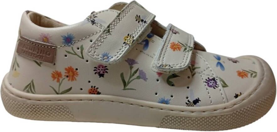 Naturino Barefoot Bira velcro's lederen sneakers lente print beige brede voeten