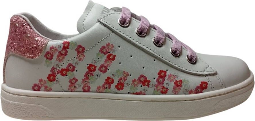 Naturino Bebyt Zip- Veter Rits bloemenprint lederen sneakers wit