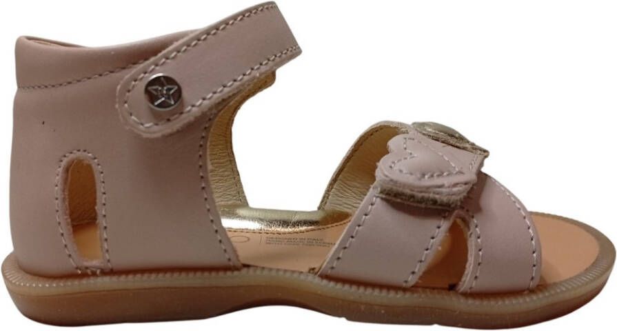 Naturino Beeme velcro's gouden hartje lederen sandalen roze dichte hiel