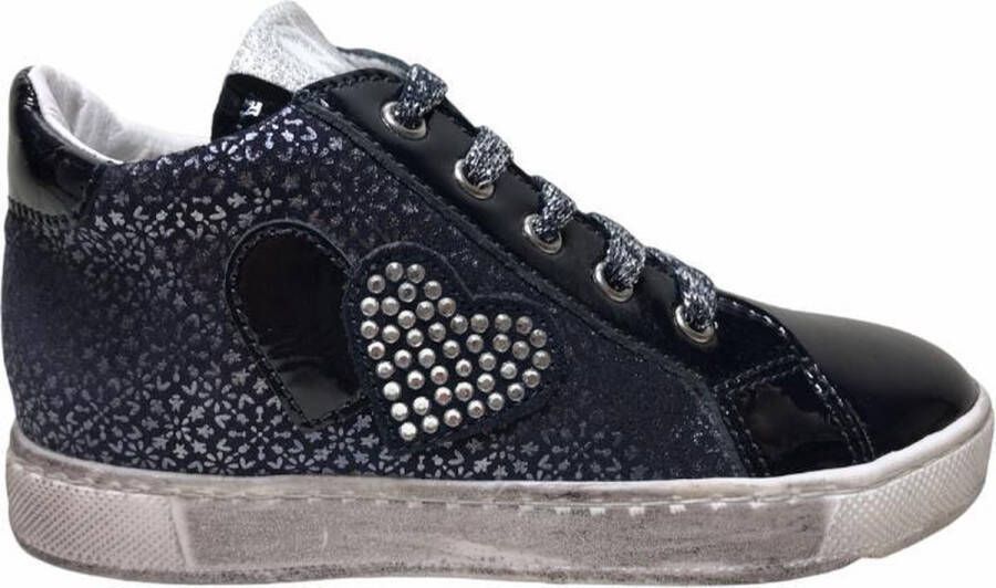 Naturino bling hartjes veter rits hoge lederen sneakers 5230 lak navy