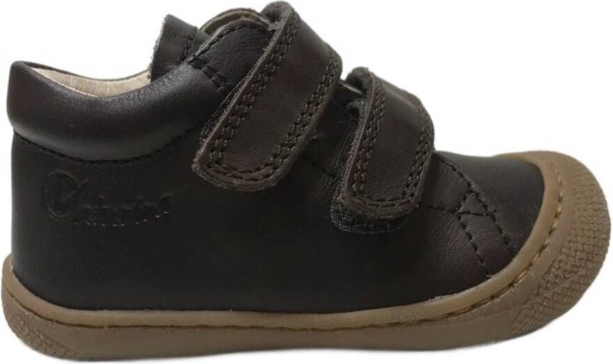 Naturino Cocoon- velcro's bumper effen lederen sneakers Dk bruin
