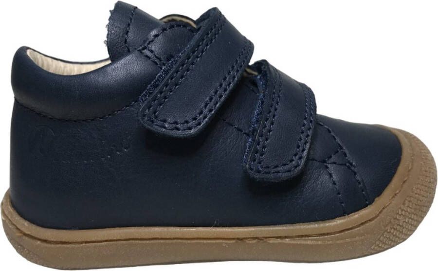 Naturino Cocoon velcro's bumper effen lederen sneakers Navy bruin