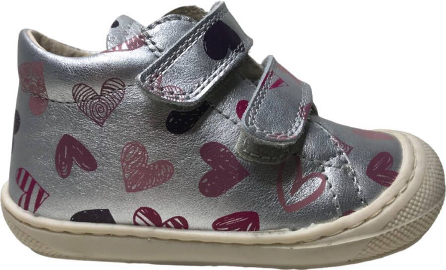 Naturino cocoon velcro's bumper hartjes lederen sneakers Cocoon- zilver