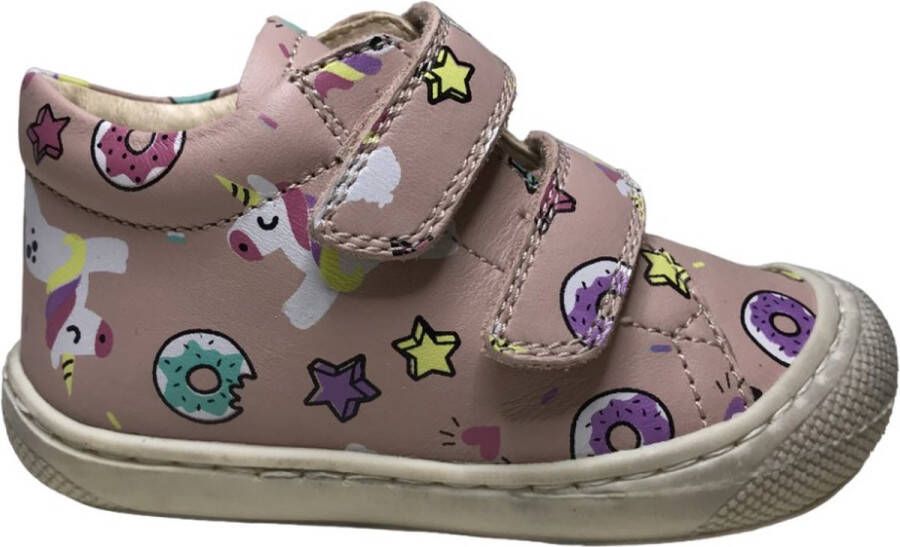 Naturino Cocoon velcro's bumper lederen sneakers unicorn donut roze