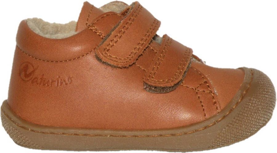 Naturino Cocoon Wool Mt 25 velcro's bumper warme effen lederen sneakers cognac