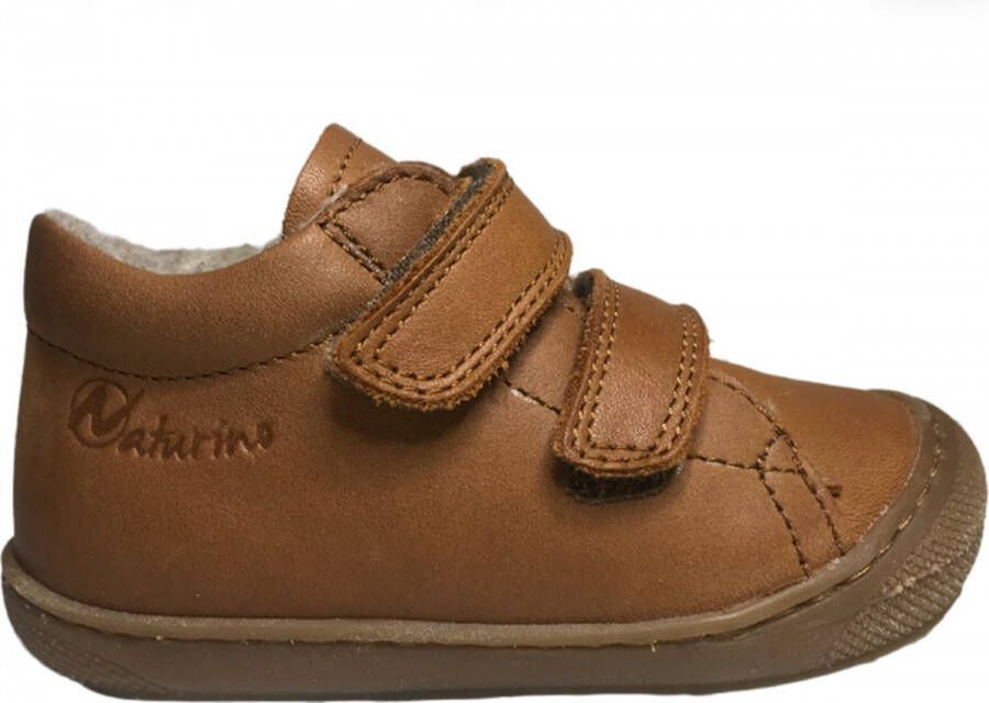 Naturino Cocoon Wool Mt 21 velcro's bumper warme effen lederen sneakers cognac