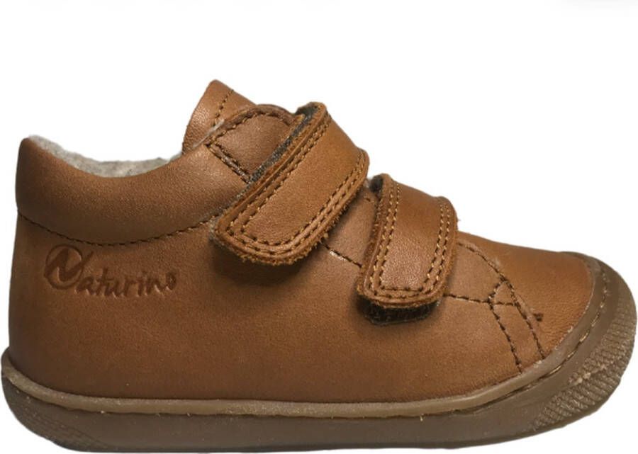 Naturino Cocoon Wool velcro's bumper warme effen lederen sneakers cognac