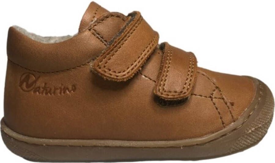 Naturino Cocoon Wool velcro's bumper warme effen lederen sneakers cognac