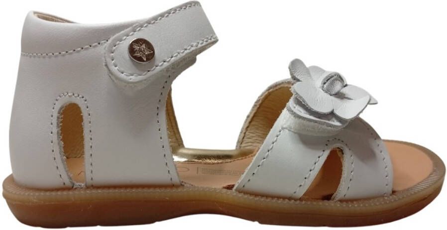 Naturino Dacia velcro's bloemen lederen sandalen wit dichte hiel