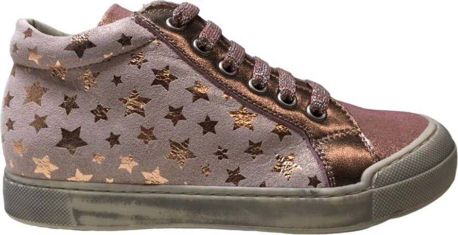 Naturino Dord rits veter bumper sterren print lederen hoge sneakers roze