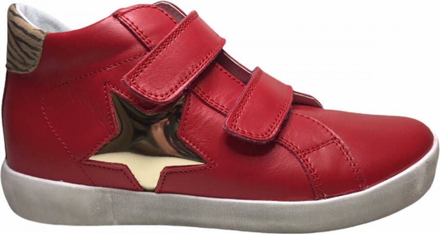 Naturino Dorrie velcro's gouden ster hoge lederen sneakers rood