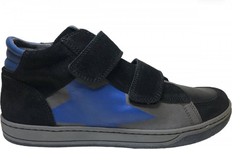 Naturino Ethan velcro's blauwe ster hoge lederen sneakers zwart grijs