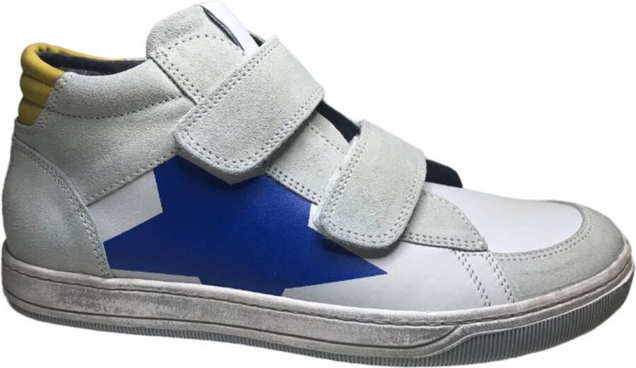 Naturino Ethan velcro's blauwe ster hoge lederen sneakers wit blauw