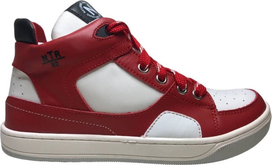 Naturino Finnix veter rits hoge lederen sportieve sneakers wit rood