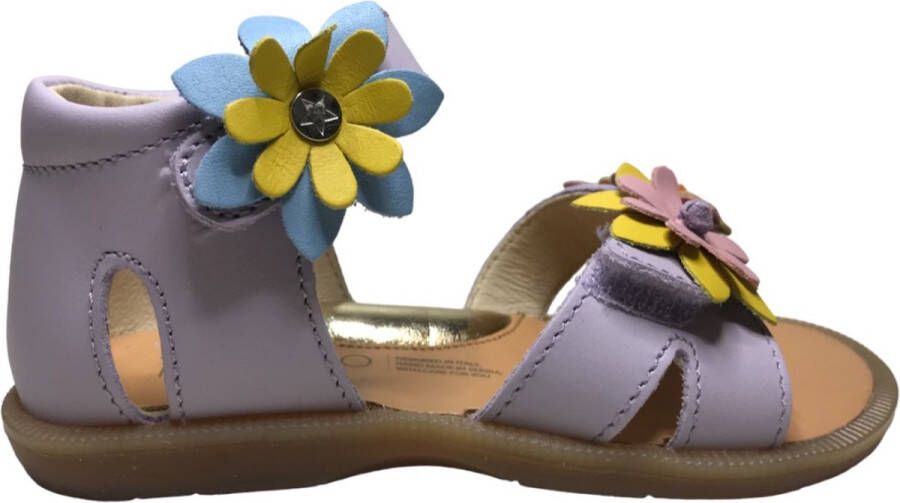 Naturino Giamima velcro's bloemen lederen sandalen Lila dichte hiel