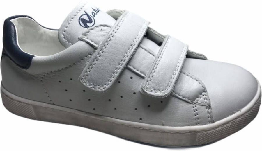 Naturino -Hasselt velcro's lederen sneakers gebroken wit navy