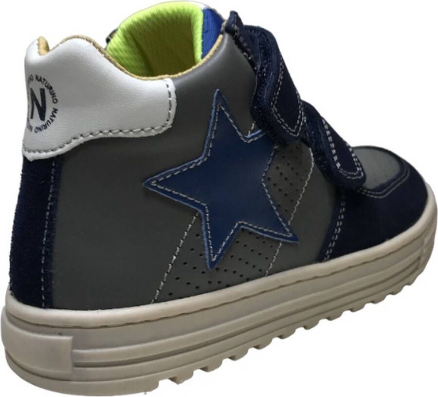 Naturino Hess High velcro's blauwe ster lederen hoge sneakers Grijs navy