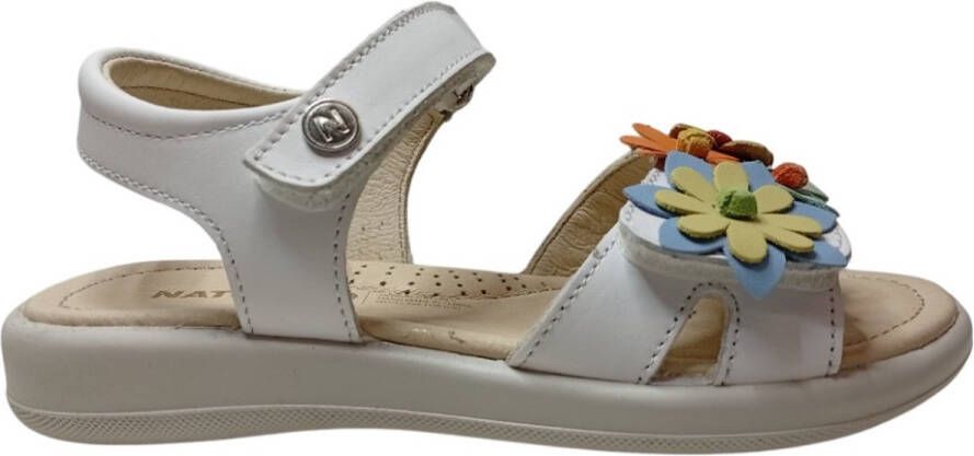 Naturino Kooral velcro's multi kleuren bloemen lederen sandalen wit