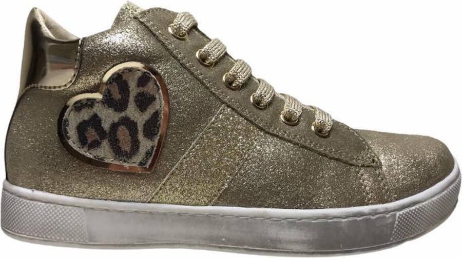 Naturino leopard hart veter rits hoge lederen sneakers Damme goud