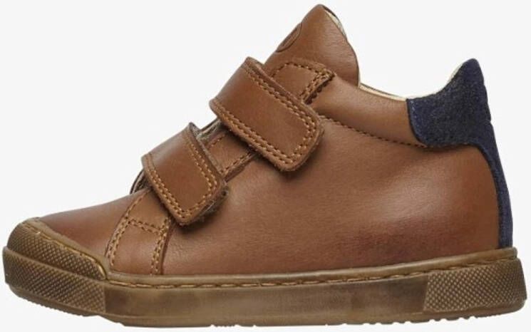 Naturino Lovan velcro's bumper lederen effen hoge sneakers Navy hiel Cognac