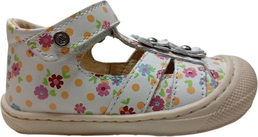 Naturino Maggy velcro 2 bloemen bumper bloemenprint gesloten lederen sandalen wit gele stippen