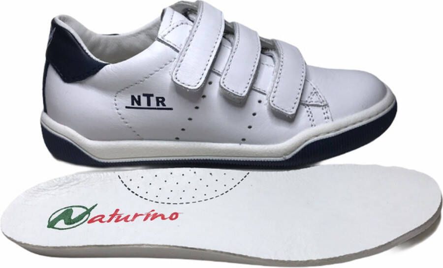 Naturino 3 velcro's lederen sneakers Cliff wit navy - Foto 3