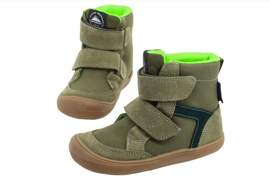 Naturino Barefoot Koddas- velcro's bumper warme lederen laarzen groen