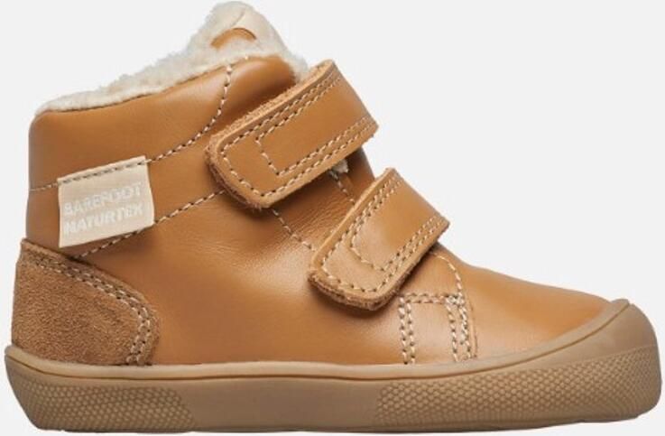 Naturino Barefoot Spinni velcro's warme lederen hoge sneakers brede voeten cognac