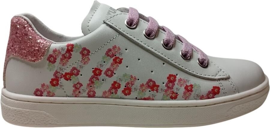 Naturino Bebyt Zip- Veter Rits bloemenprint lederen sneakers wit