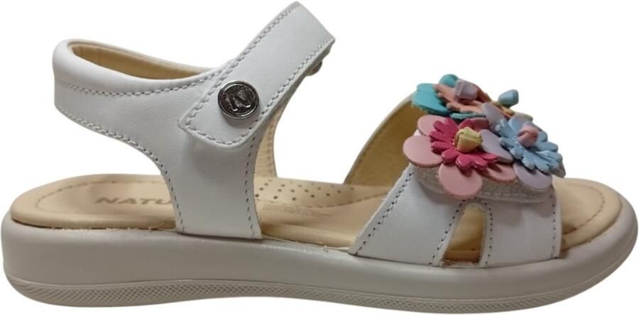 Naturino Brahma velcro's multi color bloemen lederen sandalen wit