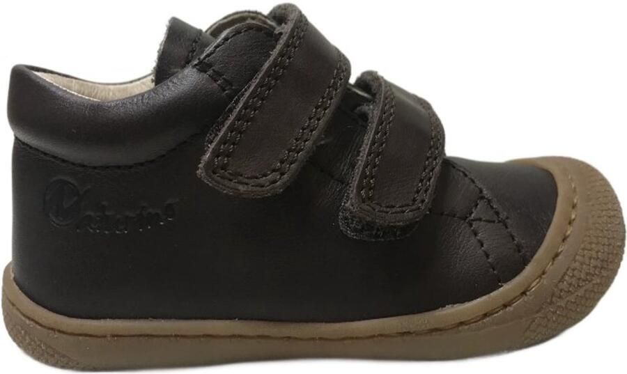 Naturino Cocoon- velcro's bumper effen lederen sneakers Dk bruin