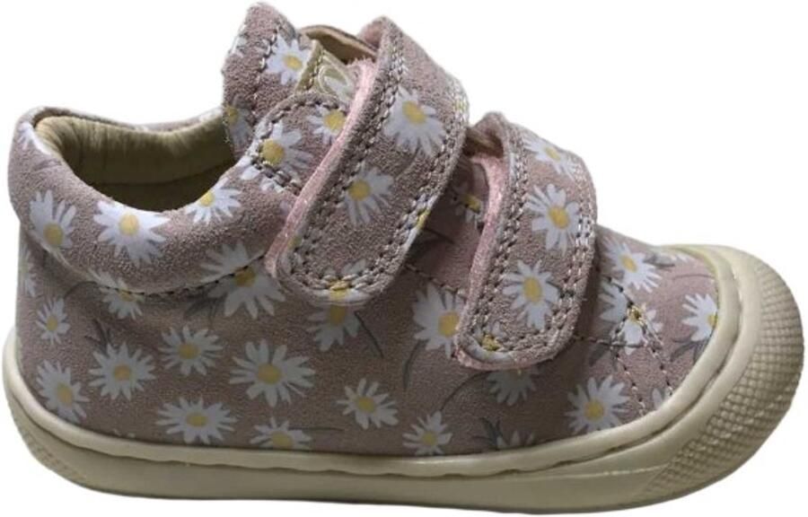 Naturino Cocoon velcro's bumper lederen sneakers margrietjes roze