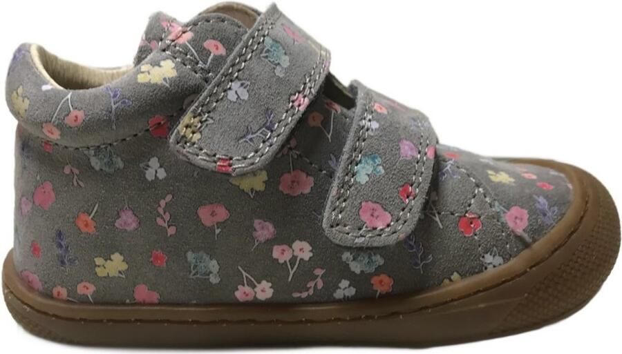 Naturino Cocoon VL velcro bumper lederen sneakers kleurrijke bloemen grijs