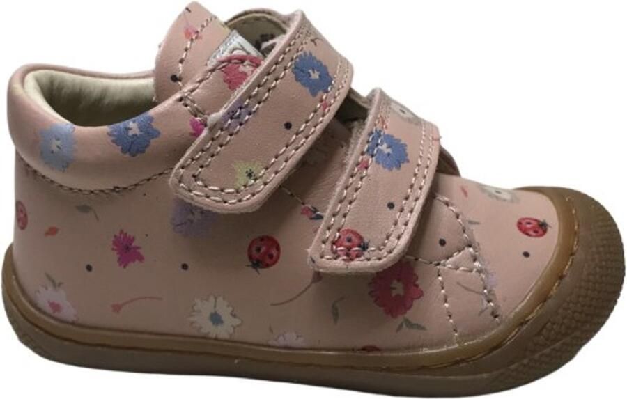 Naturino Cocoon Vl velcro's bumper lederen sneakers kleurrijke bloemen roze