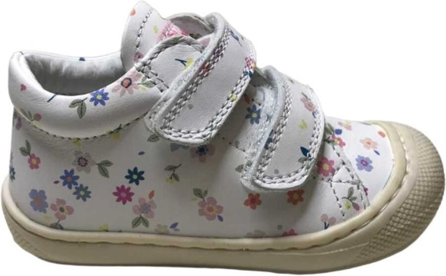 Naturino Cocoon Vl velcro's bumper lederen sneakers kleurrijke bloemen wit