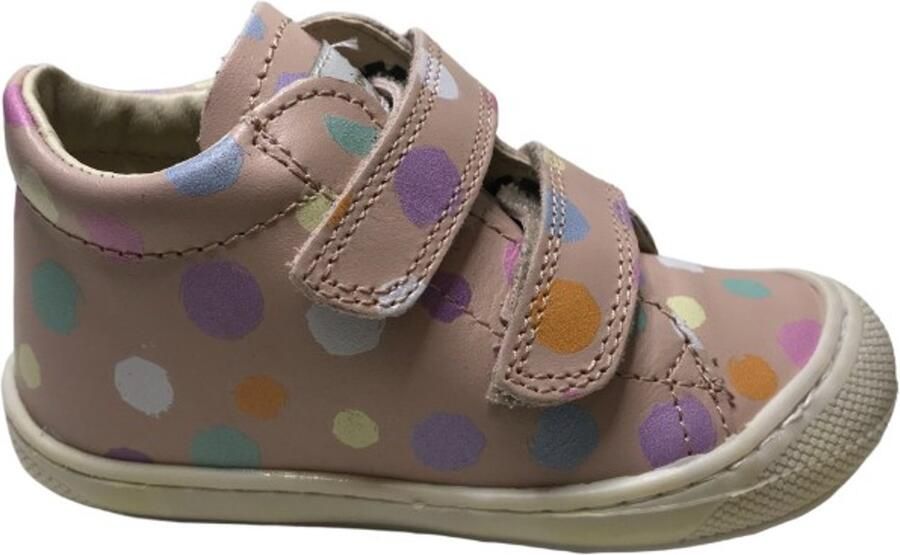 Naturino Cocoon VL velcro's bumper lederen sneakers kleurrijke dots roze