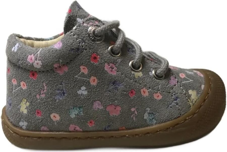 Naturino Cocoon VL veters bumper lederen sneakers kleurrijke bloemen grijs