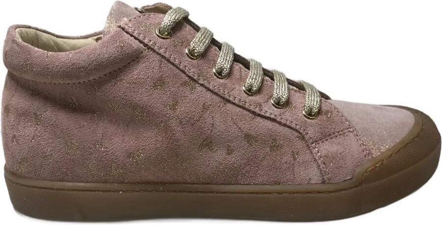 Naturino Dord rits veter bumper bling gouden print lederen hoge sneakers roze
