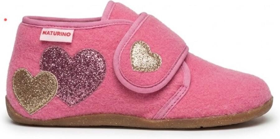 Naturino Dreamy velcro bling hartjes velvet pantoffel- Roze