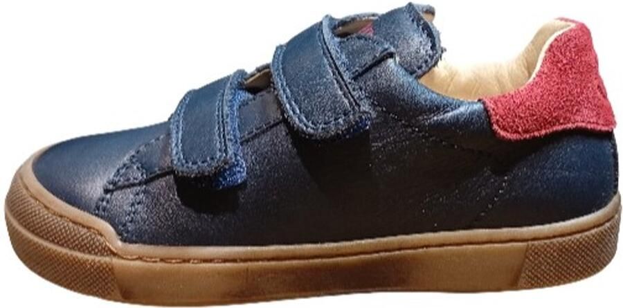 Naturino Eindhoven 2 velcro's bumper lederen sneakers navy rood