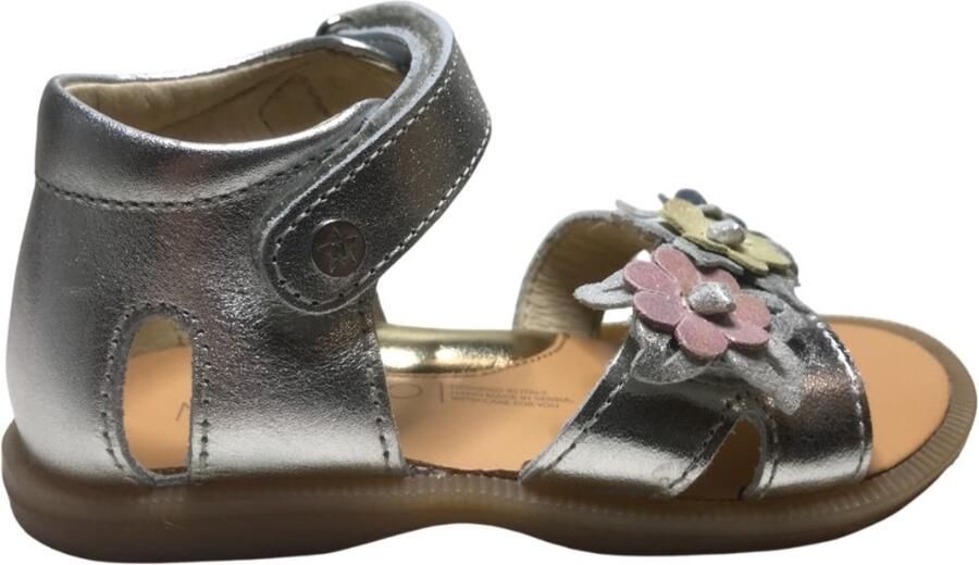 Naturino Flari velcro kleurrijke bloempjes lederen sandalen Zilver