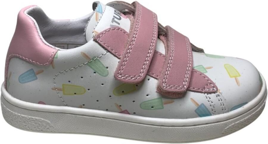 Naturino Hasselt 2 roze velcro's lederen sneakers kleurrijke frisco's wit