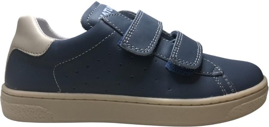 Naturino Hasselt 2 velcro's effen lederen sneakers blauw wit