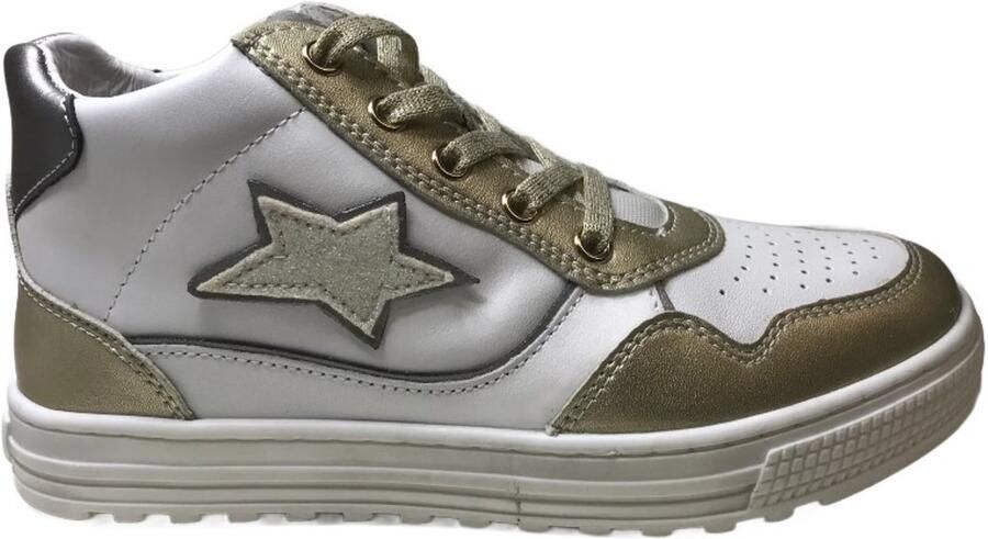 Naturino Hess High 3 Veter rits hoge lederen sneakers bling ster wit goud