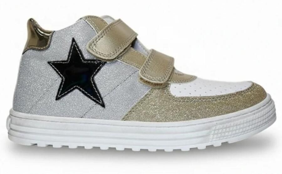 Naturino Hess High VL velcro's zwarte ster hoge sneakers Zilver goud