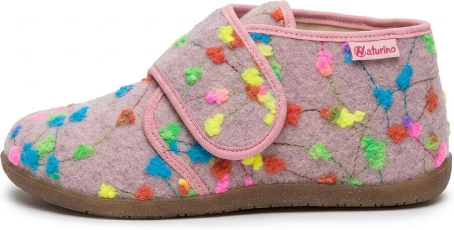 Naturino Home velcro vilten pantoffel felle pompom roze