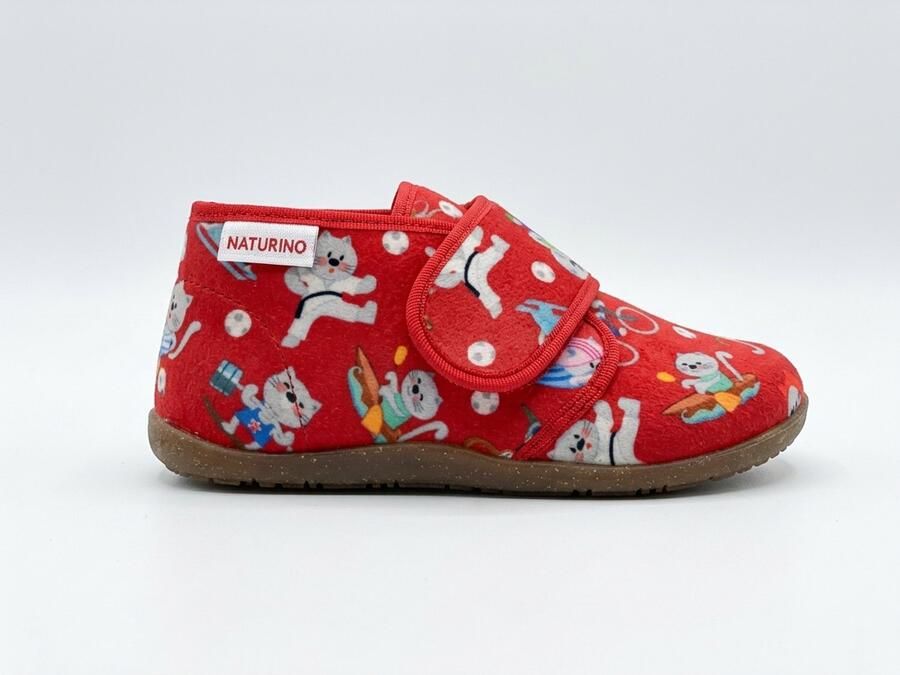 Naturino Home velcro vilten pantoffel- katten sport Rood